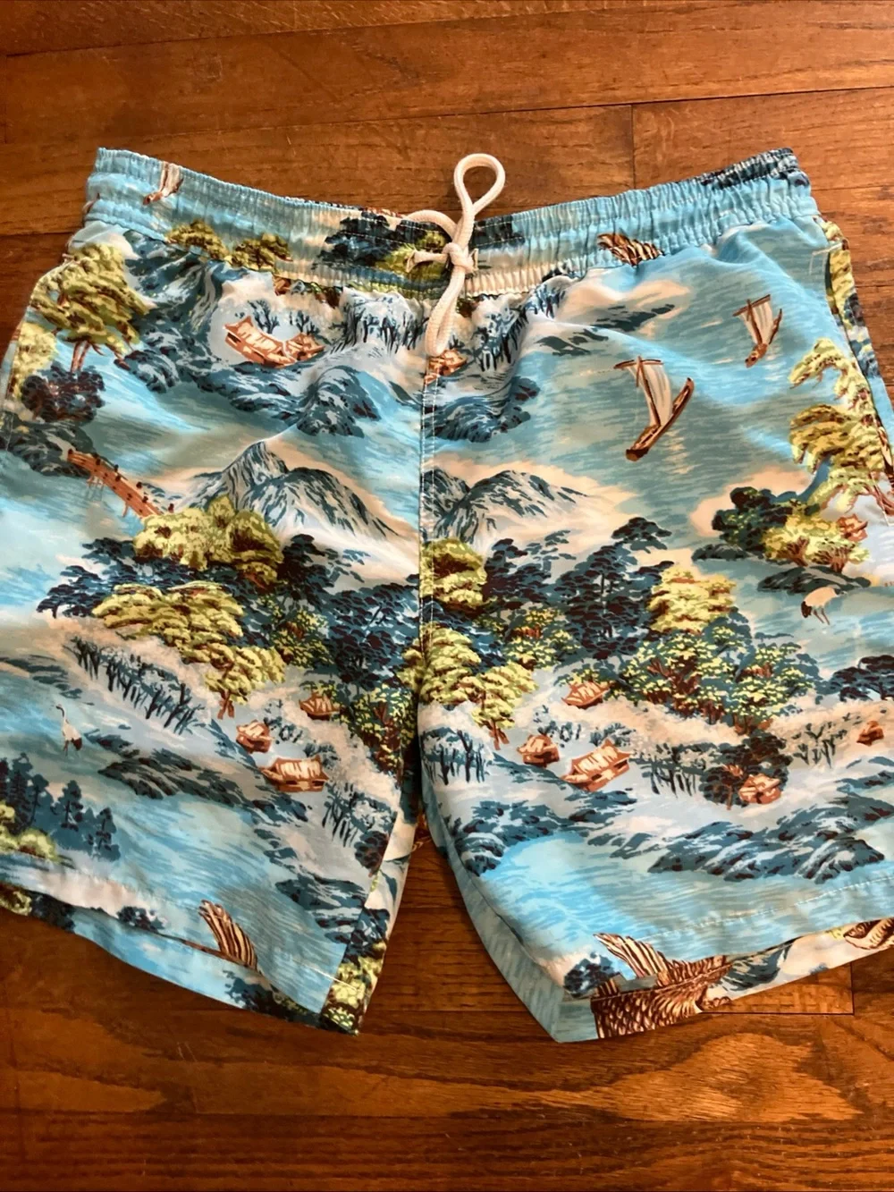 Polo Ralph Lauren Eagle / Island Landscape Swim Trunks Mens Medium